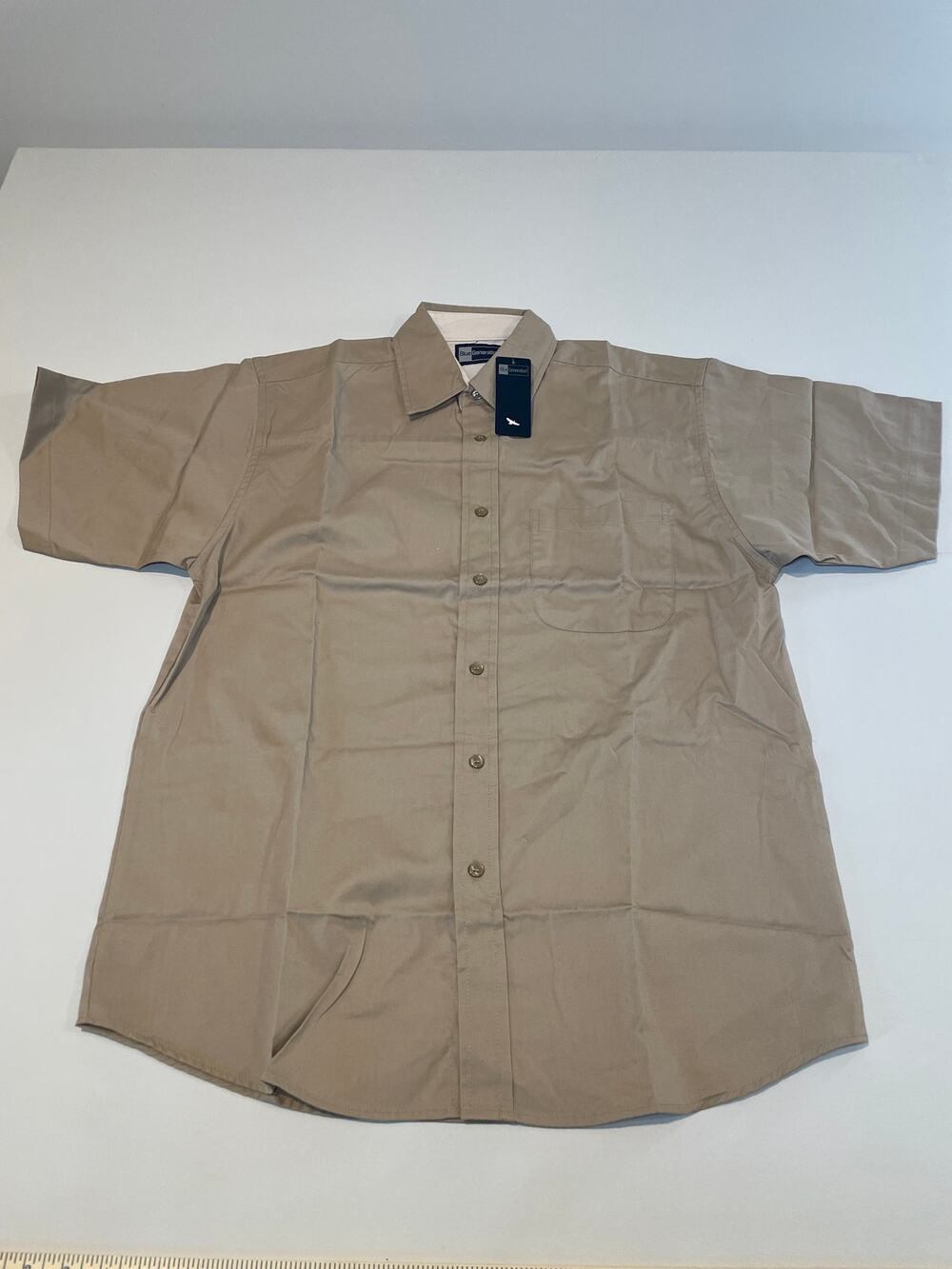 Blue Generation Short‑Sleeve Button‑Down Shirt – NWT – Size M – Tan – Cotton